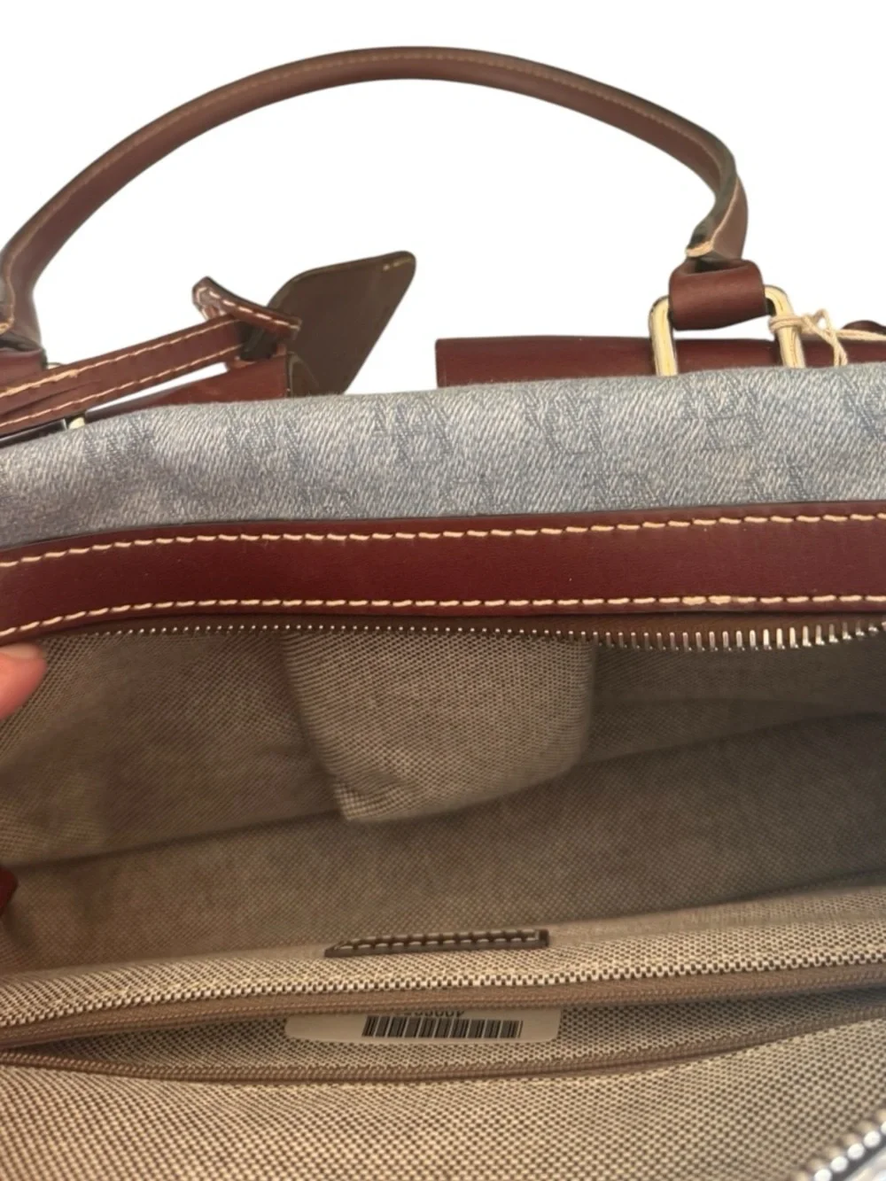 Dooney & Bourke NWT Double Pocket Tote Blue Denim and Brown Leather Bag